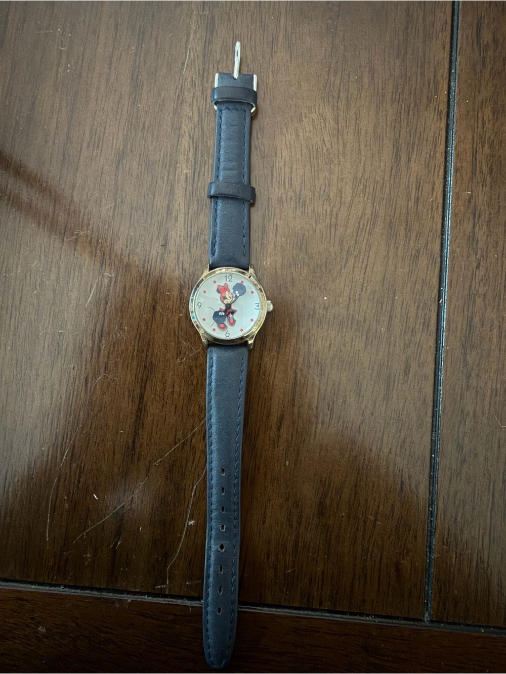 Disney Time Works Minnie Mouse Cheerleader Watch with Navy Blue Leather Strap
